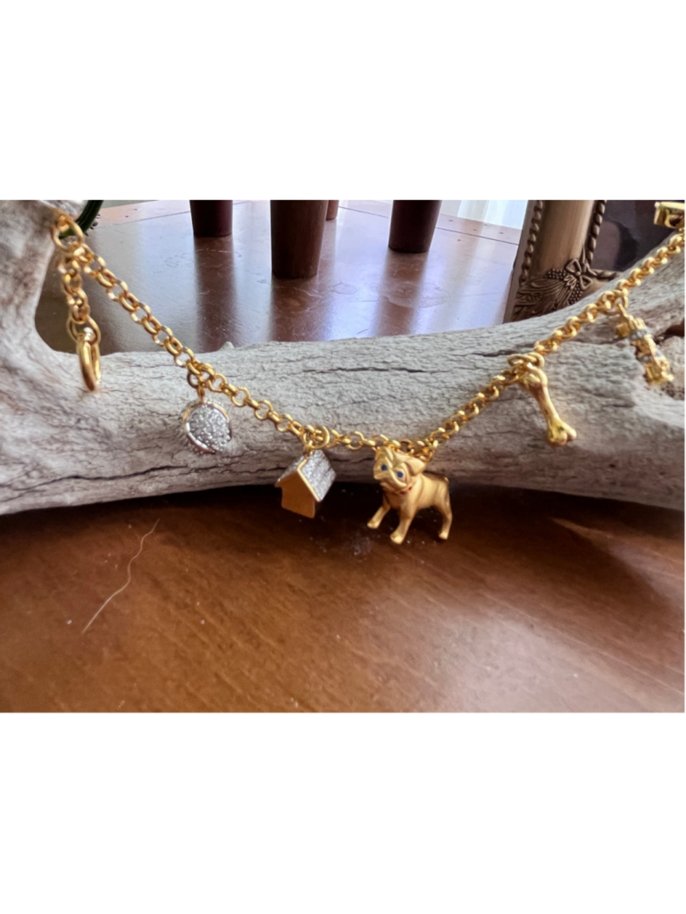 Vintage Danbury Mint Pug Dog Charm Bracelet 24K Gold Plated In Original Box